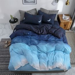 Bedding sets Starry Night Sky Bedding Set Moon And Star Blue Gradient Color Comforter King Size Bed Sheet Pillowcases Duvet Cover 220924