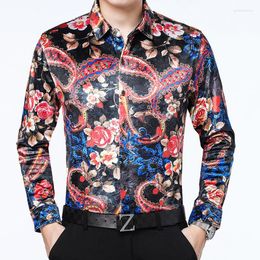 Men's Casual Shirts Flower Pattern Creative 3d Print Business Long Sleeve Shirt Autumn Quality Velvet Soft Smooth Luxury Men M-XXXL