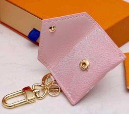 Keychains & Lanyards Designer Unisex Letter Wallet Keychain Keyring Fashion Purse Pendant Car Chain Charm Pink Flower Mini Bag Trinket Gifts Accessories K8L7