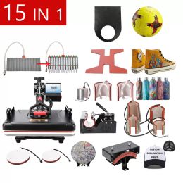 Double Display 15 In 1 Combo Heat Transfer Machines Sublimation Heat Press Machine For Customising T shirt/Keychain/Pen