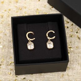 Luxury quality Charm drop earring with crystal beads in square in 18k gold plated have box stamp PS4462