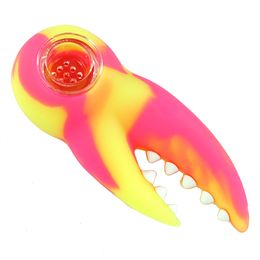 Smoking Pipes YHSWE 3.7" Crab Claw Hand Pipe Silicone Spoon Shape Tobacco Smoke Bubbler Dab Rig