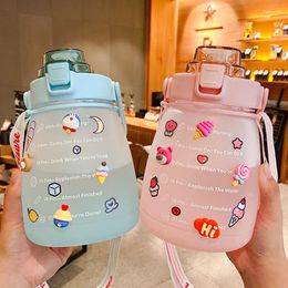 Water Bottles 1.4L Large Capacity Bottle Straw Cup For Girls Cute Plastic Big Belly Couple Student