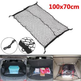 Car Organizer X-100cm X 70cm Black Nylon Trunk Net Luggage Storage Bag Rear Tail Mesh Network With 4 Hooks