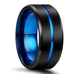 Cluster Rings Kolmnsta Ring 6 mm 8 mm 10 mm Blue Center Groove Wedding Ring Comfortable Fit Matte Unisex 220922