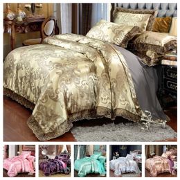 Bedding sets Luxury 2 or 3pcs Lace Bedding Set High Quality Satin Jacquard Duvet Cover Sets 1 Quilt Cover 12 Pillowcases Twin Queen King 220924