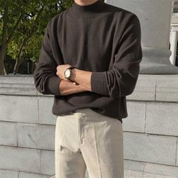 Men's Sweaters IEFB Casual Korean Loose Pullover Lightweight Kinttwear Tops Long Sleeve Mock Neck Black Autumn Basic Clothing 220923