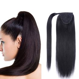 18" Human Hair Ponytail Extensions 100g #1 Jet Black 100% Remy Wrap Around Long Ponytails Clip in Straight One Piece hairpiece