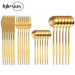 Dinnerware Sets 24pcs Gold Stainless Steel Tableware Knife Fork Spoon Flatware Cutlery Bright light 220922