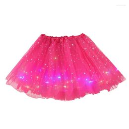 Skirts Women Star Sequins Mesh Pleated Tulle Princess Skirt With LED Small Bulb Clothing Female Jupe Femme Womens Summer