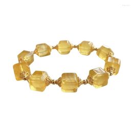 Strand Wholesale Yellow Natural Fluorite Stone Bracelet Cube Sugar Crystal Bracelets Single Couple Fashion Jewellery