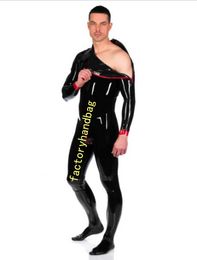 Mens Sexy Contrast Shoulder Zip Catsuit Costumes Wetlook pvc faux Leather leotard Clubwear Bodysuit with crotch zip