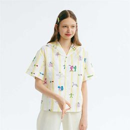 Women's Blouses Shirts Loose Preppy Style Yellow Gradient Stripes Sailor Collar Summer Women Chiffon Blouse Shirts Tops For Teenage Girls 220923