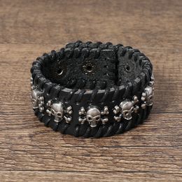 Skull Bracelets Leather Bangle Cuff Button Adjustable Multilayer Wrap Bracelet Wristand for men women will and sandy Fashion jewelry