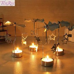 Christmas Decorations Christmas Elk Angel Metal Candlestick Merry Christmas Decoration For Home Rotating Cristmas Ornament Xmas Navidad Gifts 220926