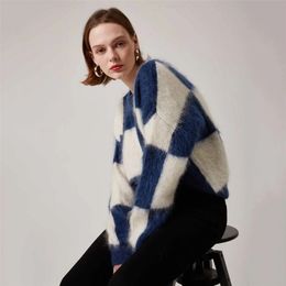 Women's Sweaters Winter Vintage Mohair Plaid Women Sweater Chic Long Sleeve O Neck Loose Ladies Pullover Fashion Warm Female Clothing Tops 220923