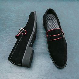 Color Solid Shoes Elegant Men Loafers Faux Suede Square Toe Belt Buckle Fashion Business Casual Wedding Party Daily 61