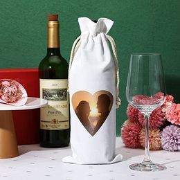 Christmas Decorations Sublimation Blank Wine Bottle Bags with Drawstrings Reusable gift bag Bulk for Halloween Christmas DIY Wedding RRE14471