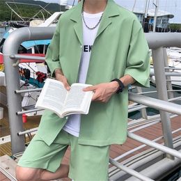 Men's Tracksuits Summer 2 piece Mens Sets Matching Suit Jacket and Shorts Solid Green White Black Fashion Clothing Streetwear Short Suit Man 220922