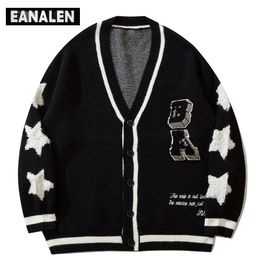 Men's Sweaters Harajuku retro alphabet star cardigan knitted sweater men's jumper oversized cardigan grandpa ugly sweater thick women's preppy 220926