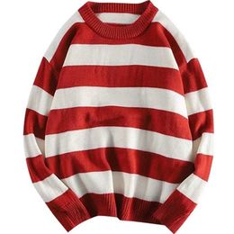 Men's Sweaters Harajuku Striped Men Vintage Clothes Winter Male Korea Style Round Neck Knitted Pullovers Hip Hop Streetwear 220923
