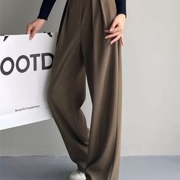 Women's Pants Capris HOUZHOU Brown Wide Leg Classic Suit Vintage Palazzo Office Elegant Casual Balck Trousers Female High Wasit 220922