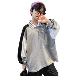 Pullover Korean Children Sweatshirts for Big Boys Turn Down Collar Tops Fashion Teenage Cotton Loose Sportswear Clothes 8 12 14Y 220924