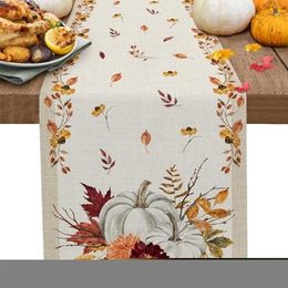 Christmas Decorations Thanksgiving Dining Table Runner Pumpkin Maple Leaf Wedding Country Decor for Decoration 220924