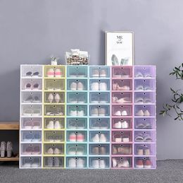 Thicken Clear Plastic Shoe Boxes Dustproof Shoe Storage Box Flip Transparent Shoe Boxes Candy Color Stackable Shoes Organizer Box RRE14504