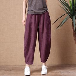 Women's Pants Capris ShiMai Cotton Linen Elastic Waist Vintage Trousers Lady Loose Casual S 5XL Retro Literary 220922