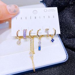 Hoop Earrings Exquisite Colorful Stone Geometric Set Ear Cuff For Women Gold Color Cubic Zircon Jewelry