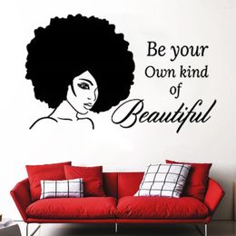 Wall Stickers Decal Be Your Own Kind Of Beautiful Quote Girl Woman With Afro Hair Face Beauty Salon Room Sticker Decor DW20109