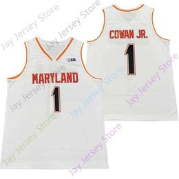 Mitch 2020 New NCAA Maryland Terrapins Stats Jerseys 1 Anthony Cowan Jr. College Basketball Jersey White Red Size Youth Adult