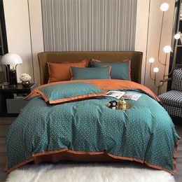 Bedding sets Svetanya Green Orange Geometric Luxurious Bedding Set Satin Egyptian Cotton Duvet Cover Set Queen King Size Linens Pillowcases 220924