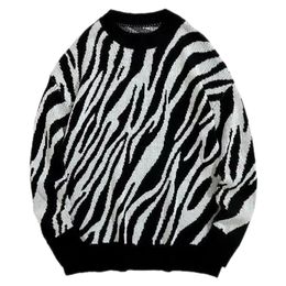 Men's Sweaters Zebra Sweater Men Autumn Hip Hop Harajuku Streetwear Vintage Loose Fashion Pullover Knit Couples Large Size Knitted 220924