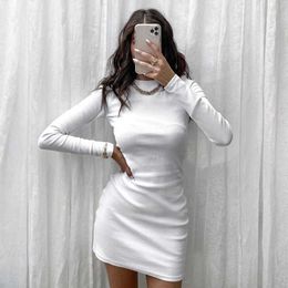 Casual Dresses Women's Simple Long Sleeve Sheath Dress Solid Round Neck Long Sleeve Slim Fit Short Dress Ladies Spring Fall Fashion Clothes Y2209