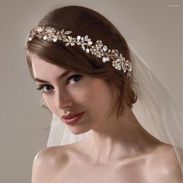 Headpieces Freshwater Pearls Hairband With Ribbon For Wedding Golden Alloyed Flower And Leaf Hair Wreath Rhinestone Vine Communion