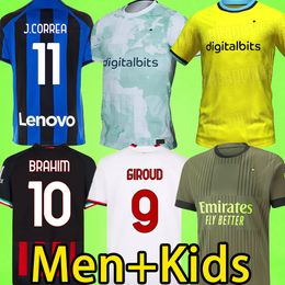 -Camisa de futebol do Milan 22 23 inter LUKAKU maillot LAUTARO KOLAROV IBRAHIMOVIC camiseta GIROUD THEO TONALI AC 2022 2023 homens conjuntos uniformes crianças kit maglia