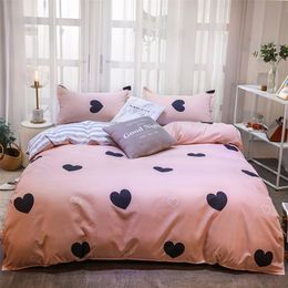 Bedding sets Heart Pattern AB Doublesided Pink Bedding Set King Size Soft Skin Friendly Duvet Cover Set Quilt Cover Pillowcase 23 Pcs Sets 220924