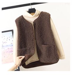 Women's Vests Women's Coffee Lamb Wool Fur Furry Plush Vest Women Sleeveless Down Coat Tops Casual Short Outwear Waistcoat Parkas