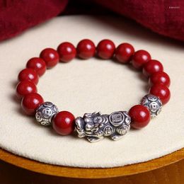 Strand Ore Purple Golden Sand Natural Cinnabar Bracelets Round Beads With Tibetan Silver Pixiu Bracelet For Women Fashion Jewelry