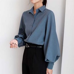 Women's Blouses Shirts Women blouse vintage Turndown Collar Spring Autumn Lantern sleeve women shirts white tops long sleeve shirt black ladies tunic 220923