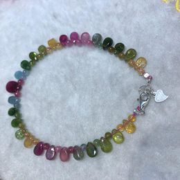 Strand Fine Colourful Tourmaline Natural Stone Bracelets Round Beads With Water Drop For Women Girl Beauty Jewellery