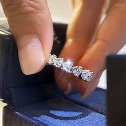 Cluster Rings Eternity Heart Cut Cz Ring White Gold Filled Engagement Wedding Band For Women Men Promise Jewelry
