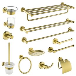 Towel Racks Bathroom Accessories Rack Shelf Brushed Gold Ring Hanger Wall Mounted Paper Holder Toilet Brush Robe Hook 220924