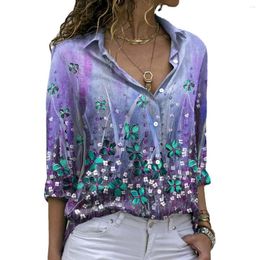 Women's Blouses Floral Print Women Shirts Long Sleeve Top Button Turn-down Collar Blouse For Casual Loose