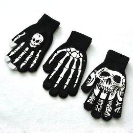 Warm Knitting Gloves For Adult Solid Acrylic Half Finger Human Skeleton Head Gripper Print Cycling Non-slip Wrist Gloves RRE14492