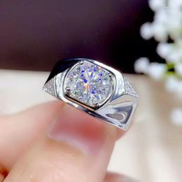 Cluster Rings Solitaire Male 2ct Moissanite Ring Silver Color Engagement Wedding Band For Men Gemstone Party Jewelry Gift