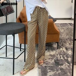 Women's Pants Capris Geometric Print Trouser Summer Boho Style Elastic High Waist Wide Leg Straight Baggy Pant pantalones de mujer 220922