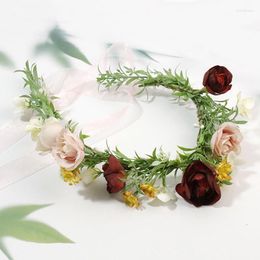 Headpieces Bride Summer Wedding Floral Crown Head Band Party Wreath Garlands Ribbon Headdress Silk Daisy Flower Hairband For Women